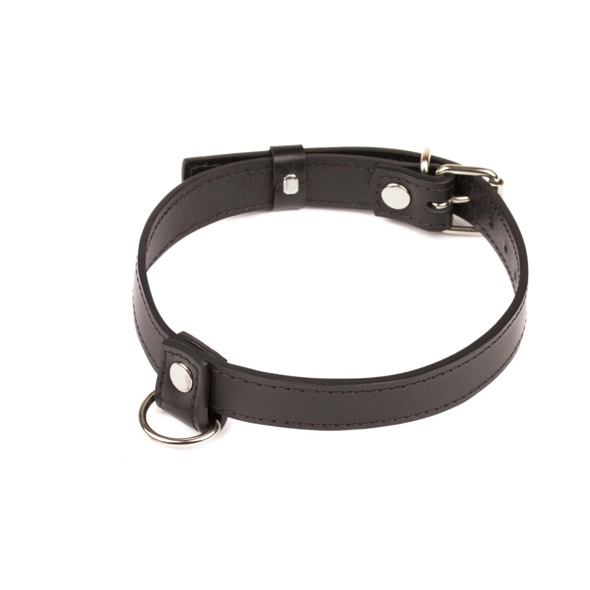 BDSM leather thin collar with two D rings 1