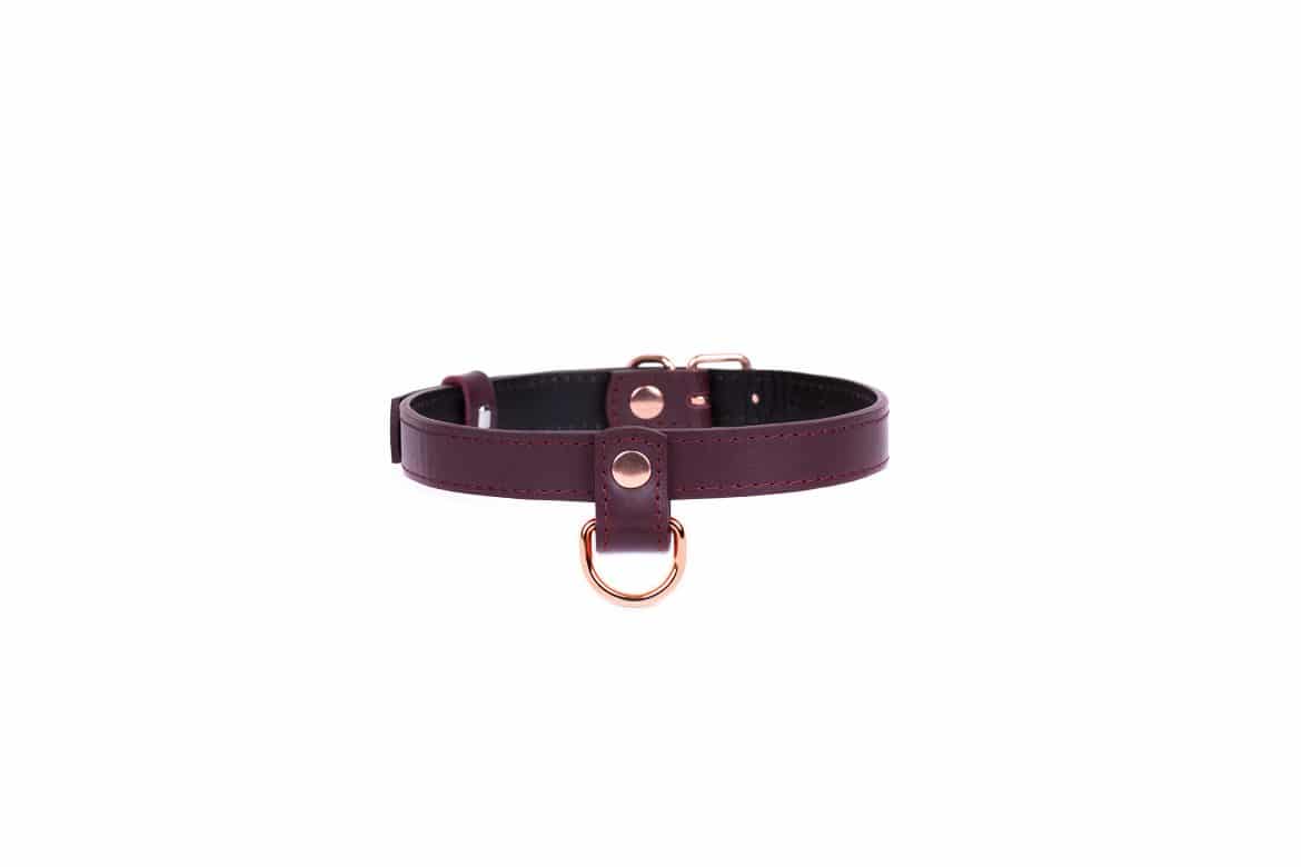 BDSM leather thin collar with two d rings 4