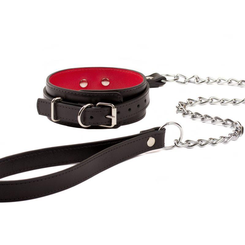 bdsm leather bondage set collar and chain leash 15121