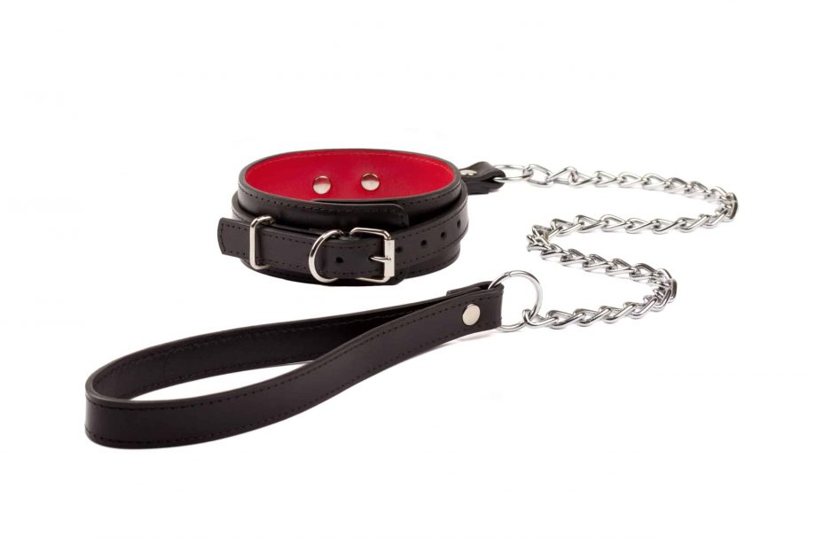 bdsm leather bondage set collar and chain leash 15121