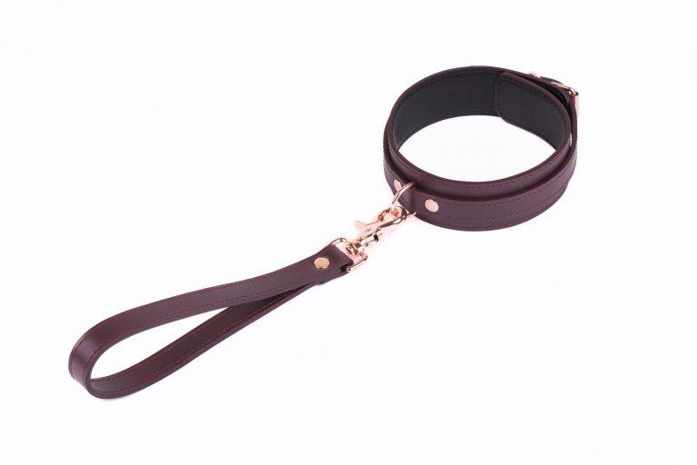 bdsm leather bondage set collar and short leather leash 733
