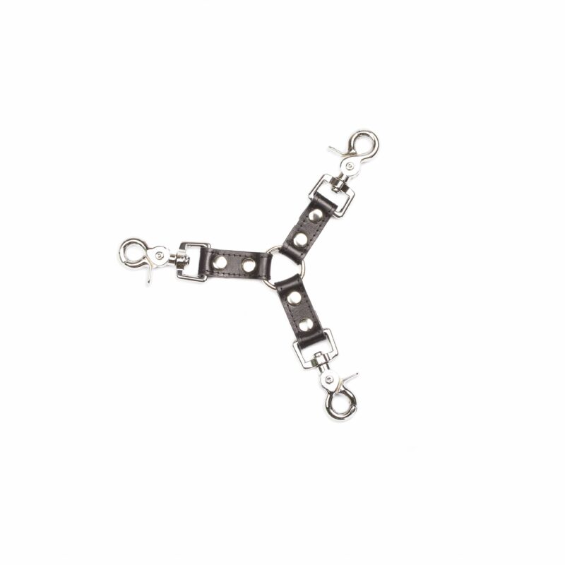 bdsm leather medium length triple fixation with O ring 1 scaled