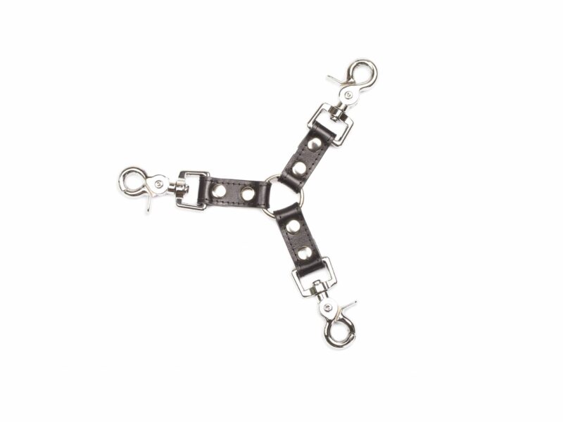 bdsm leather medium length triple fixation with O ring 1 scaled