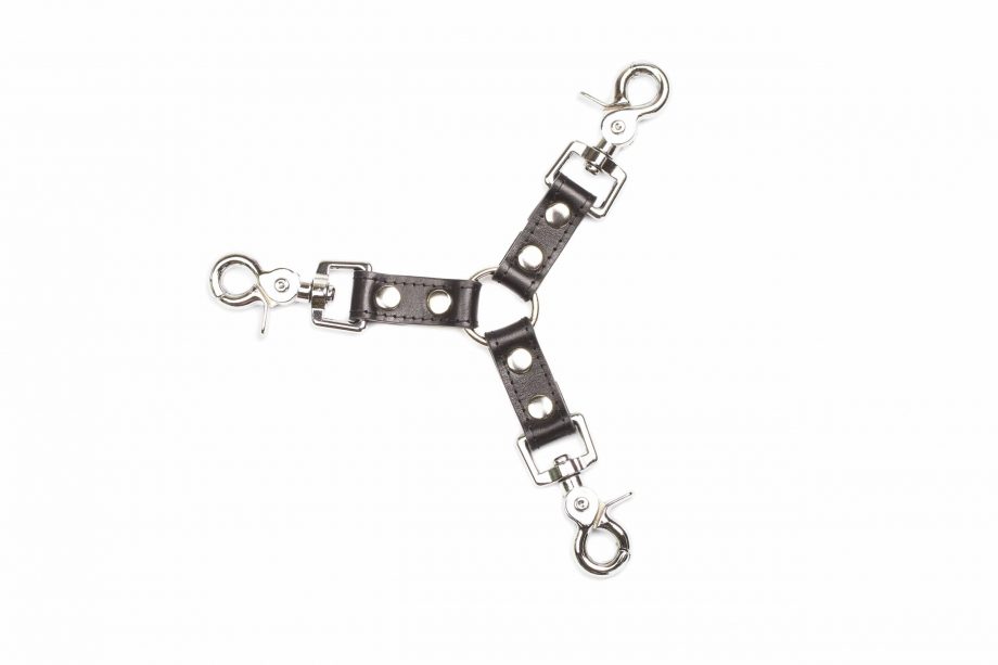 bdsm leather medium length triple fixation with O ring 1 scaled